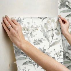 Roommates Iris Grey Peel & Stick Wallpaper -Roommates RMK12298PL hangingwallpaper