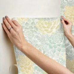 Roommates Mr. Kate Succulent Plant Peel & Stick Wallpaper In Green -Roommates RMK12313RL hangingwallpaper