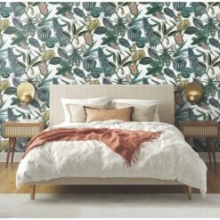 Roommates Mr. Kate Tropical Peel & Stick Wallpaper In Green -Roommates RMK12314RL RS1