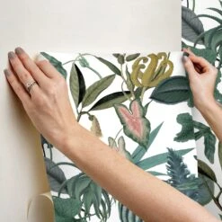 Roommates Mr. Kate Tropical Peel & Stick Wallpaper In Green -Roommates RMK12314RL hangingwallpaper