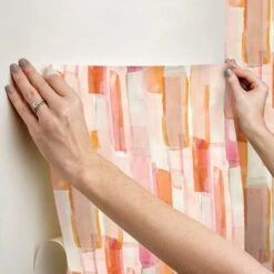 Roommates Mr. Kate Watercolor Glass Peel & Stick Wallpaper In Pink -Roommates RMK12315RL hangingwallpaper