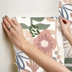 Roommates Mr. Kate Desert Floral Peel & Stick Wallpaper In Pink -Roommates RMK12319RL hangingwallpaper