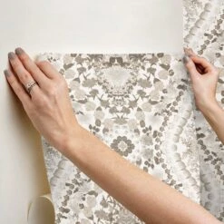 Roommates Mr. Kate Dried Flower Kaleidoscope Peel & Stick Wallpaper In Taupe -Roommates RMK12321RL hangingwallpaper