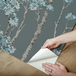 Roommates Birch Grove Peel & Stick Wallpaper In Blue/Brown -Roommates RMK12344PLW peel