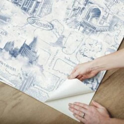 Roommates Harry Potter Map Peel & Stick Wallpaper In Blue -Roommates RMK12355PL peel