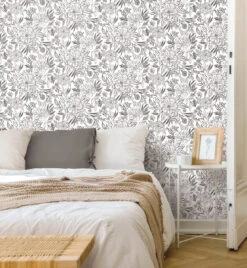 Roommates Floral Sketch Peel & Stick Wallpaper In Grey 10 Roommates Floral Sketch Peel & Stick Wallpaper In Grey -Roommates RMK12360PLW RS1