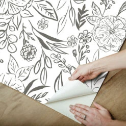 Roommates Floral Sketch Peel & Stick Wallpaper In Grey 8 Roommates Floral Sketch Peel & Stick Wallpaper In Grey -Roommates RMK12360PLW peel