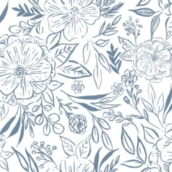 Roommates Floral Sketch Peel & Stick Wallpaper In Blue
