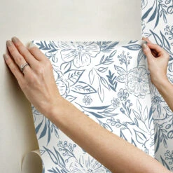 Roommates Floral Sketch Peel & Stick Wallpaper In Blue -Roommates RMK12361PLW hangingwallpaper