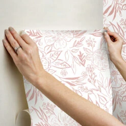 Roommates Floral Sketch Peel & Stick Wallpaper In Pink -Roommates RMK12362PLW hangingwallpaper