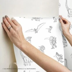 Roommates JW Dinosaurs Peel & Stick Wallpaper In Black -Roommates RMK12398RL hangingwallpaper