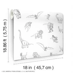 Roommates JW Dinosaurs Peel & Stick Wallpaper In Black -Roommates RMK12398RL roll