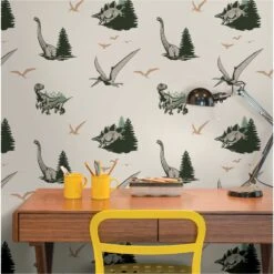 Roommates JW Dominion Vintage Dinosaurs Peel & Stick Wallpaper In Green -Roommates RMK12447RL RS3