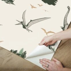 Roommates JW Dominion Vintage Dinosaurs Peel & Stick Wallpaper In Green -Roommates RMK12447RL peel