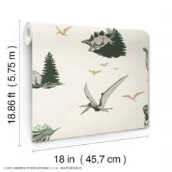 Roommates JW Dominion Vintage Dinosaurs Peel & Stick Wallpaper In Green -Roommates RMK12447RL roll
