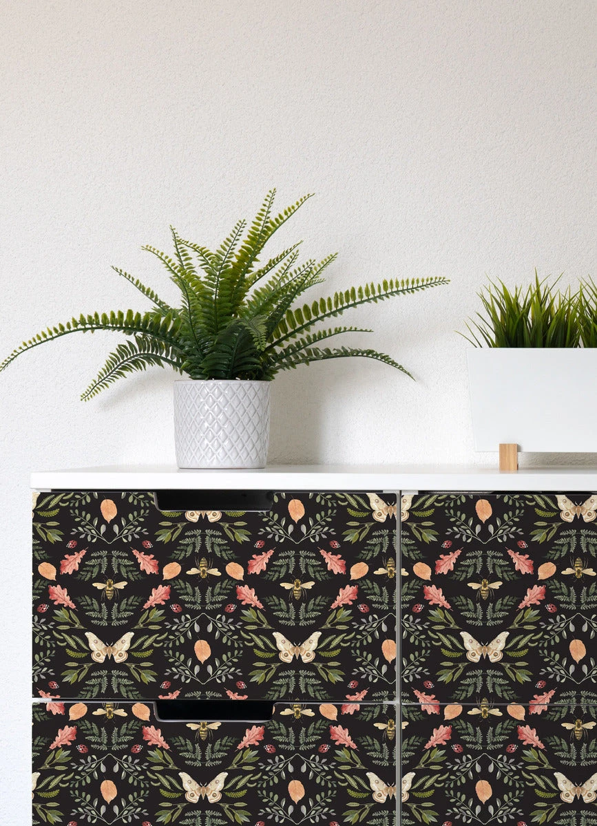 Roommates Penny Lane Forest Cottage Bee And Butterfly Wallpaper In Black 2 Roommates Penny Lane Forest Cottage Bee And Butterfly Wallpaper In Black - Image 2