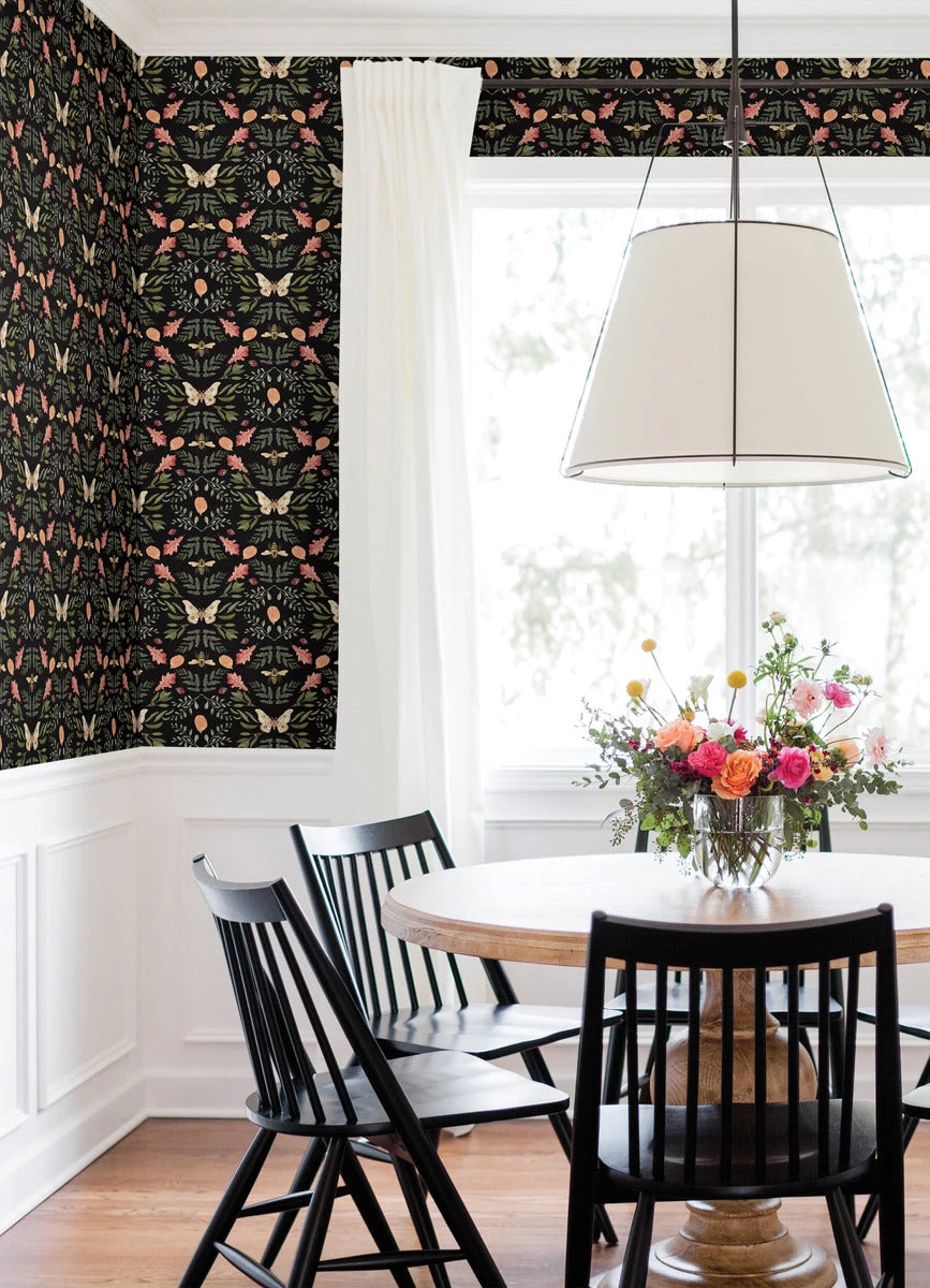 Roommates Penny Lane Forest Cottage Bee And Butterfly Wallpaper In Black 7 Roommates Penny Lane Forest Cottage Bee And Butterfly Wallpaper In Black - Image 7