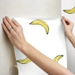 Roommates Mr. Kate Banana Print Peel & Stick Wallpaper In Yellow -Roommates RMK12543RL hangingwallpaper