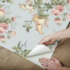Roommates Waverly Emma's Garden Peel & Stick Wallpaper In Blue -Roommates RMK12594PL peel