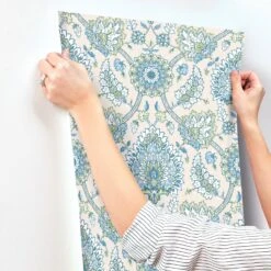 Roommates Waverly Clifton Hall Peel & Stick Wallpaper In Blue/Green -Roommates RMK12607PLW HangingWallpaper