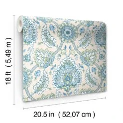 Roommates Waverly Clifton Hall Peel & Stick Wallpaper In Blue/Green -Roommates RMK12607PLW Roll