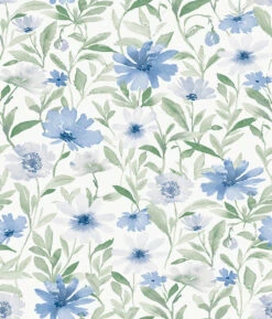 Roommates Flower Market Peel & Stick Wallpaper In Blue/Mint