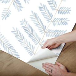 Roommates Cat Coquillette Leaflets Peel & Stick Wallpaper In Blue 10 Roommates Cat Coquillette Leaflets Peel & Stick Wallpaper In Blue -Roommates RMK12637PL Peel