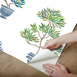 Roommates Cat Coquillette Bonsai Peel & Stick Wallpaper In Green/Blue -Roommates RMK12647RL Peel