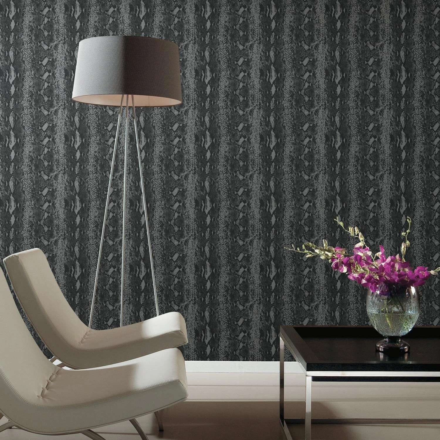 Roommates Snake Skin Peel & Stick Wallpaper In Grey And Black - Image 2