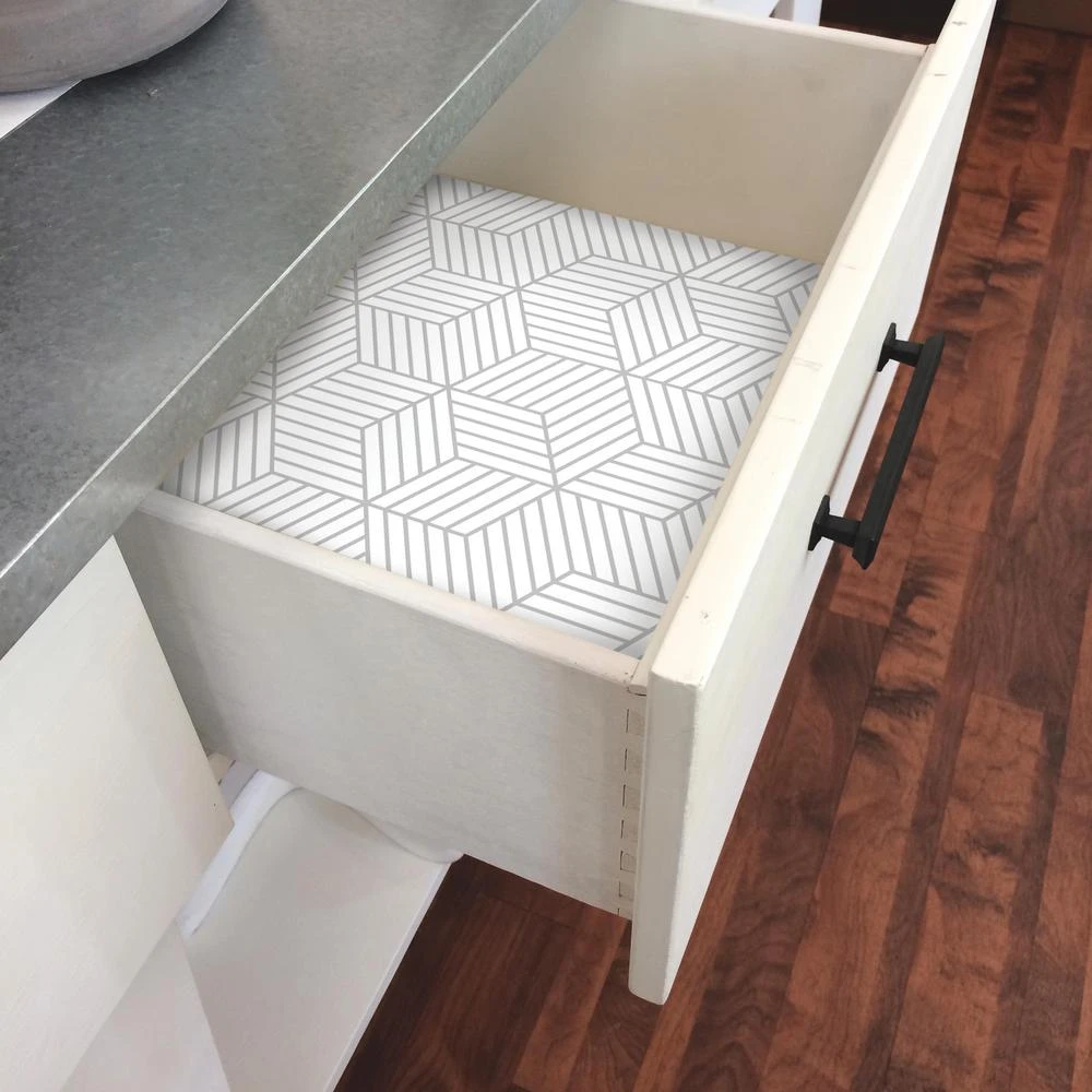 Roommates Stripped Hexagon Peel & Stick Wallpaper In White And Grey - Image 3