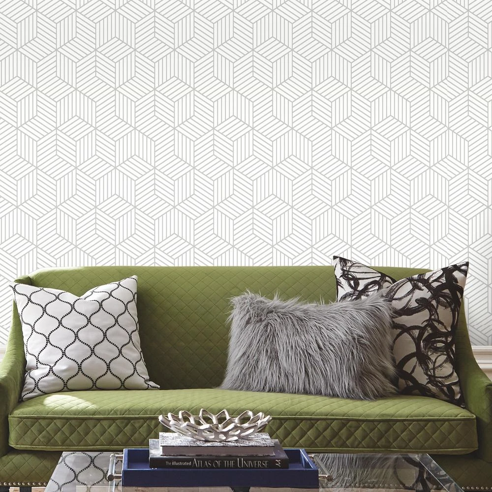 Roommates Stripped Hexagon Peel & Stick Wallpaper In White And Grey - Image 5