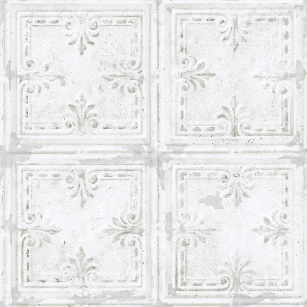 Roommates Tin Tile Peel & Stick Wallpaper In White