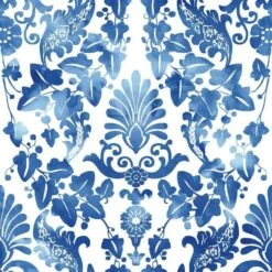 Roommates Vine Damask Peel & Stick Wallpaper In Blue