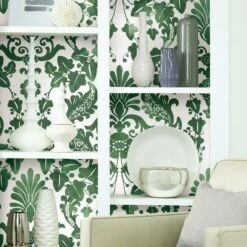 Roommates Vine Damask Peel & Stick Wallpaper In Green -Roommates VineDamaskPeel StickWallpaperinGreenbyRoomMatesforYorkWallcoverings 2