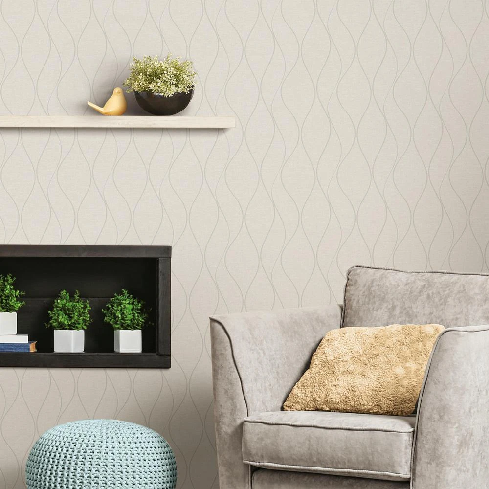 Roommates Wave Ogee Peel & Stick Wallpaper In Beige - Image 2