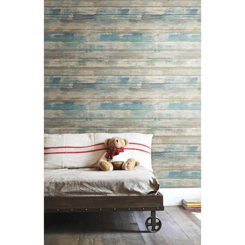 Roommates Weathered Planks Peel & Stick Wallpaper In Blue - Image 4